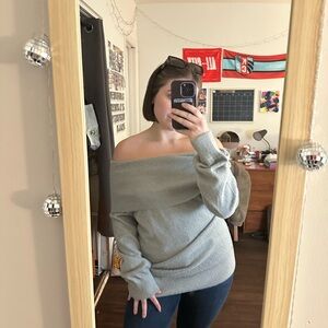 INC International Concepts Light Gray Off-Shoulder Sweater